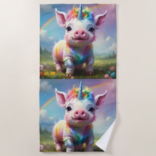 "Magische Hufe: Das Regenbogen-Einhorn-Schwein" Strandtuch