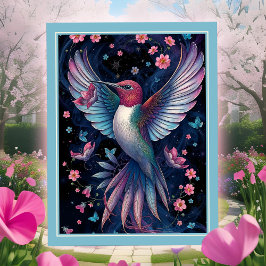 Magische Hummingvogel Iridescent Wings Pink-Blume Postkarte