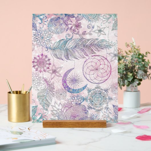 Magische Iridescent Glitzer Feathers Dreamcatcher Acrylschild (Hochzeit)