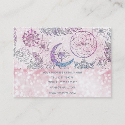 Magische Iridescent Glitzer Feathers Dreamcatcher Visitenkarte (Rückseite)