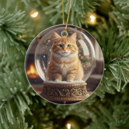 Magische Katze im Schneeglobus-Weihnachtsschmuck Keramik Ornament