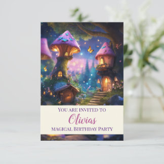 Magische Kids Mushroom Houses Einladung zum Geburt