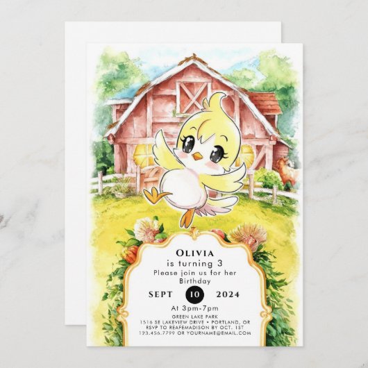 Magische Kinder Hühnchen Geburtstag Einladung (Vorne/Hinten)