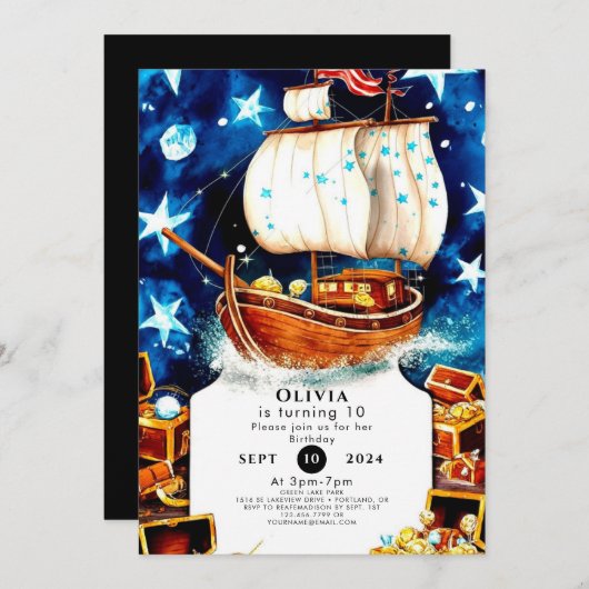 Magische Kinder Schatzsuche Pirate Geburtstag Einladung (Vorne/Hinten)