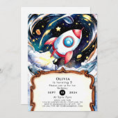 Magische Kinderrakete zum Geburtstag Einladung (Vorne/Hinten)