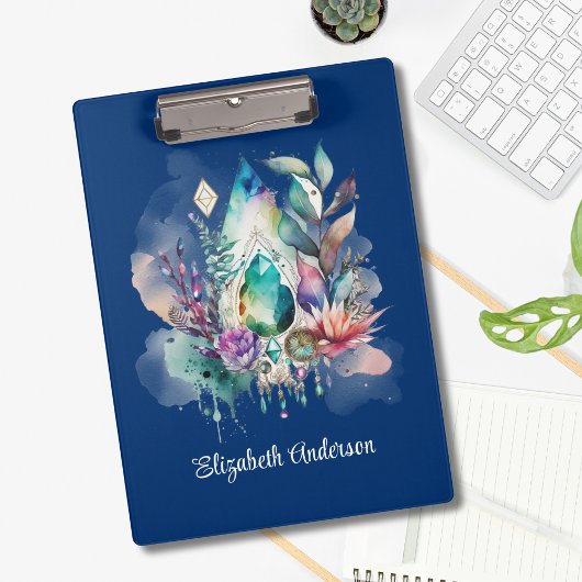 Magische Kristalle Boho Navy Dreamcatcher Klemmbrett