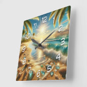 Magische Küste mit Blauen Waves und Meerglas Quadratische Wanduhr (Winkel)