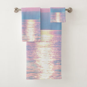 Magische Landschaft in rosa Sonnenuntergang Badhandtuch Set