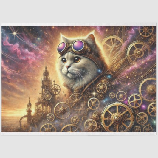 Magische Landschaft Steampunk Katze kosmische Entk Seidenpapier (Vorderseite)
