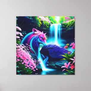 Magische Landschaft Wasserfall und Blume Zwei Leinwanddruck