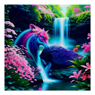 Magische Landschaft Wasserfall und Blume Zwei Poster