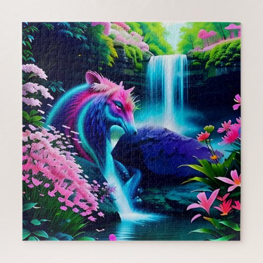 Magische Landschaft Wasserfall und Blume Zwei Puzzle (Vertikal)