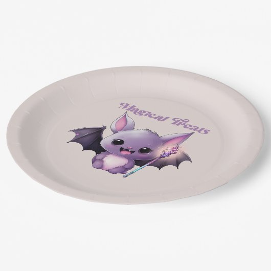 Magische Leckereien mit Niedlichen Fledermäusen Pappteller (Schrägansicht)
