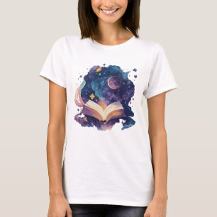 Magische Lektüre im nächtlichen Aquarellbuch T-Shirt
