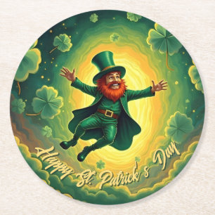 Magische Leprechaun St. Patrick's Day Kunst Runder Pappuntersetzer