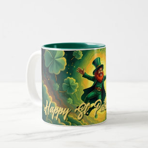 Magische Leprechaun St. Patrick's Day Kunst Zweifarbige Tasse