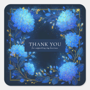 Magische leuchtende blaue Hortensie Gold Glanz Blu Quadratischer Aufkleber