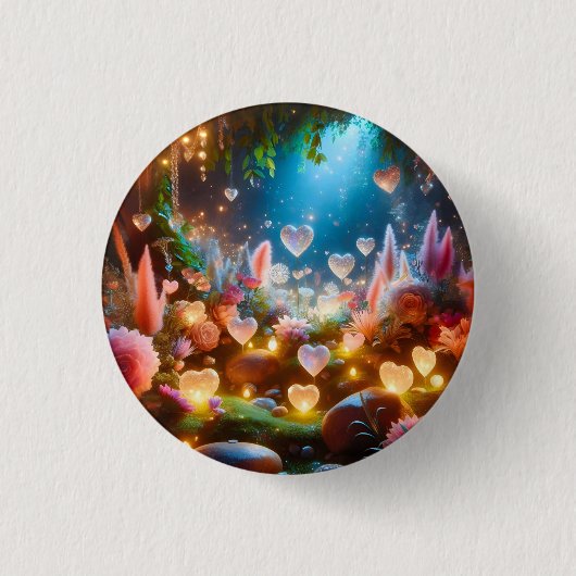 Magische leuchtende Blumen Herz Garten Button (Vorderseite)