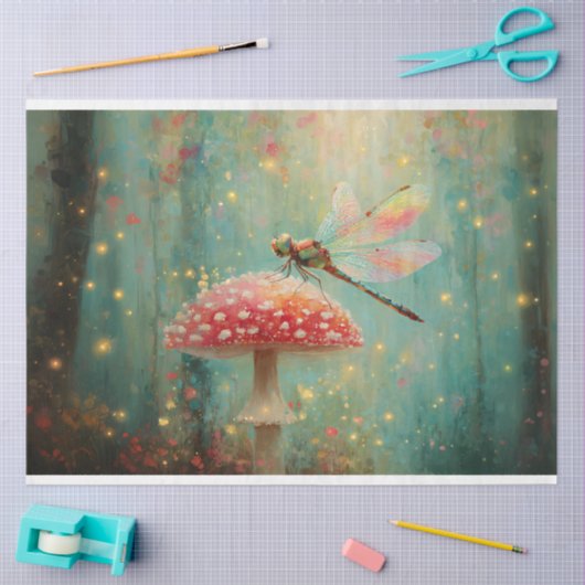 Magische Libelle auf einem Pilzkloppchen Seidenpapier (Basteln)