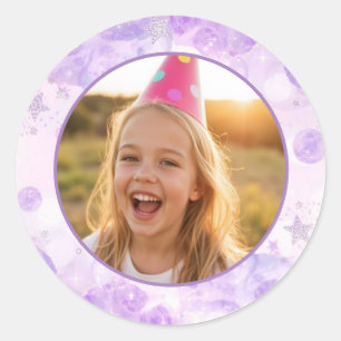 Magische lila Blasen Foto Geburtstag Runder Aufkleber