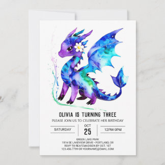 Magische Lila Dragon Digital Girl Geburtstag Einladung