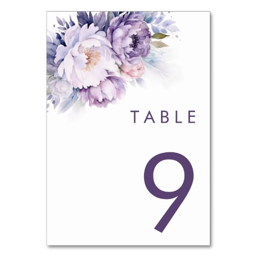 Magische Lila Florals Winter Wedding Tischnummer (Vorderseite)