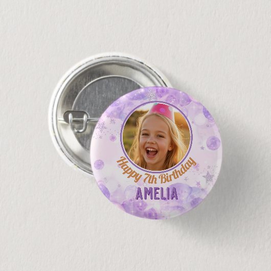 Magische lila Foto Geburtstagsfeier  Button (Vorne & Hinten)