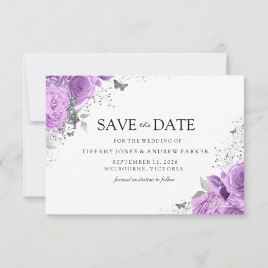 Magische Lila Lavendel-Rose Blumenhochzeit Save The Date (Vorderseite)
