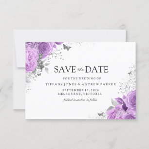Magische Lila Lavendel-Rose Blumenhochzeit Save The Date