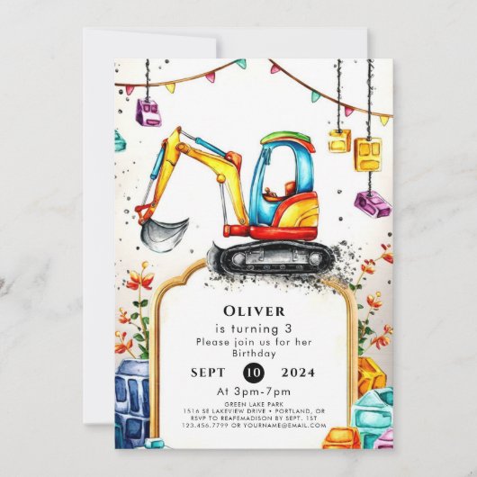 Magische LKW-Bau Geburtstag Einladung (Vorderseite)