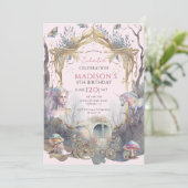 Magische Märchen 5. Geburtstag Pink Einladung (Stehend Vorderseite)