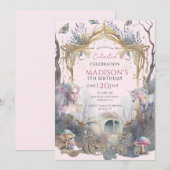 Magische Märchen 5. Geburtstag Pink Einladung (Vorne/Hinten)