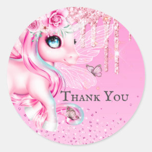 Magische Märchen unicorn rosa Glitzer danke Ihnen Runder Aufkleber