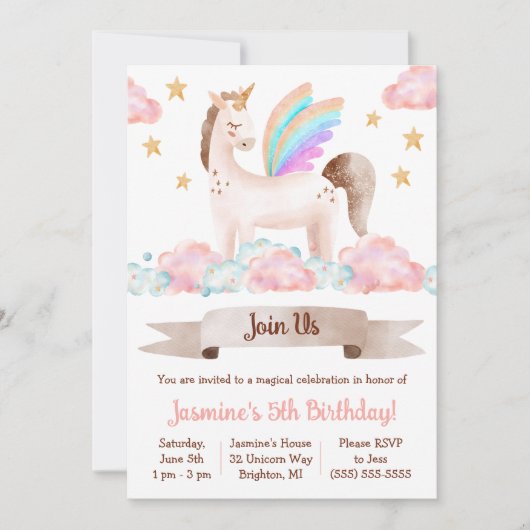 Magische, märchenhafte Geschichte, Einhorn, Geburt Einladung (Vorderseite)