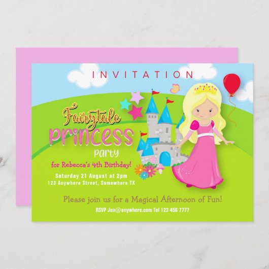 Magische Märchenprinzessin Geburtstagsparty Einladung (Vorne/Hinten)