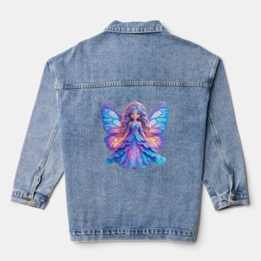 Magische Märchenprinzessin mit glühender Butterfly Jeansjacke (Rückseite)