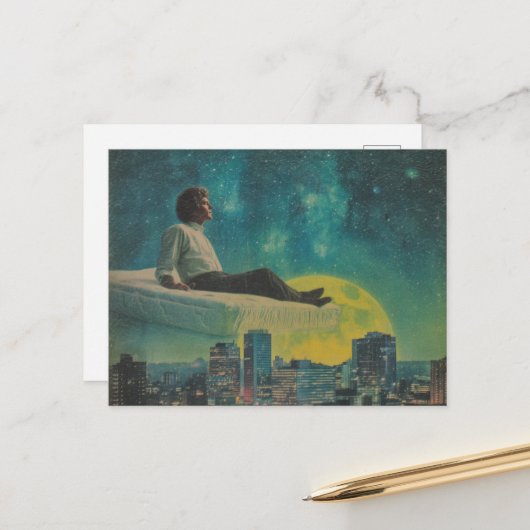 Magische Matratze über dem Vollmond der Stadt Postkarte (Vorderseite/Rückseite Beispiel)