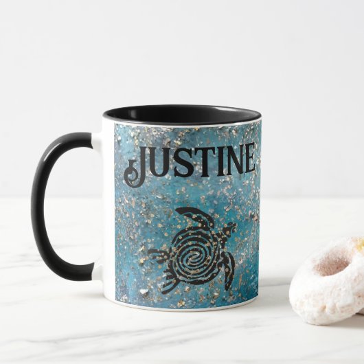 Magische Meeresschildkröte Glitterie Blau Personal Tasse (Mit Donut)
