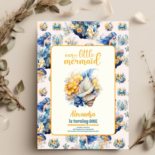 Magische Meerjungfrau 1. Geburtstag Party Einladung