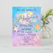 Magische Meerjungfrau Katzen Einladungen (Stehend Vorderseite)