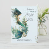 Magische Meerjungfrau Mädchen zum Geburtstag Einladung (Stehend Vorderseite)