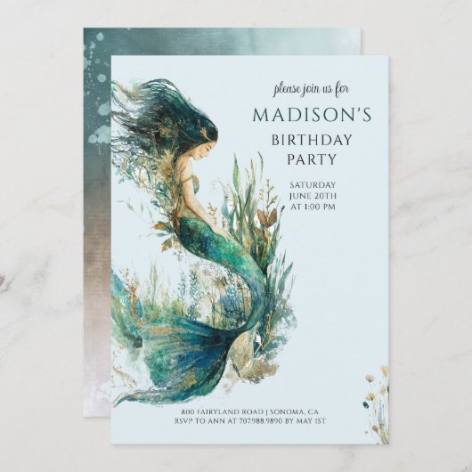 Magische Meerjungfrau Mädchen zum Geburtstag Einladung (Vorne/Hinten)
