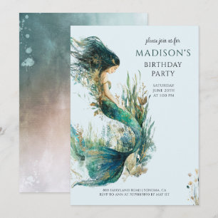 Magische Meerjungfrau Mädchen zum Geburtstag Einladung