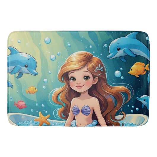 Magische Meerjungfrau mit Delphinen Badematte (Vorderseite)