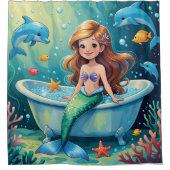 Magische Meerjungfrau mit Delphinen Duschvorhang (Vorderseite)