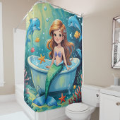 Magische Meerjungfrau mit Delphinen Duschvorhang