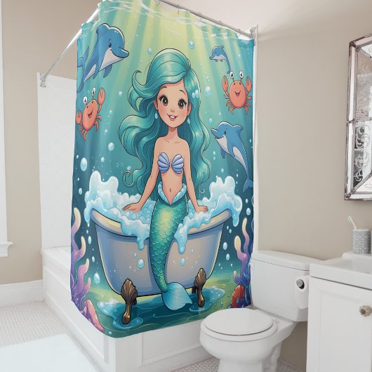 Magische Meerjungfrau mit Delphinkrabbe Duschvorhang