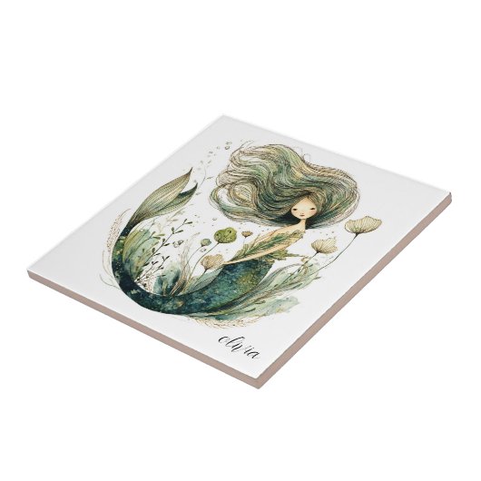 Magische Meerjungfrau Personalisierte Keramik Tile Fliese (Seite)
