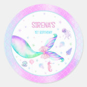 Magische Meerjungfrau Pink Lila Geburtstag Runder Aufkleber (Vorderseite)