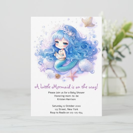 Magische Meerjungfrau Princess Babydusche Einladung (Stehend Vorderseite)